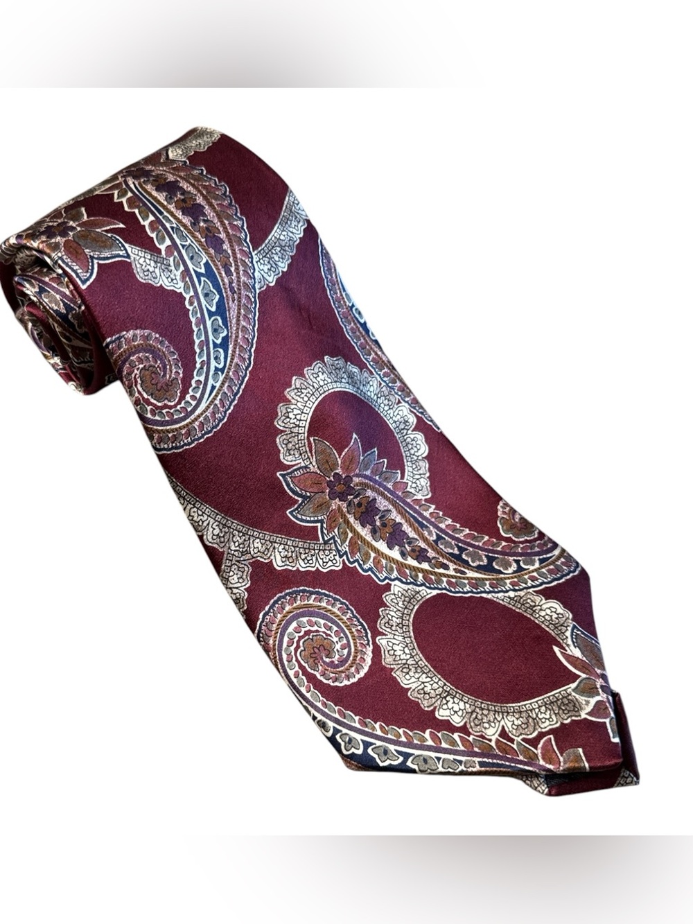 Pierre Cardin Burgundy Paisley Silk Neck Tie Vintage Men’s Designer Floral Print
